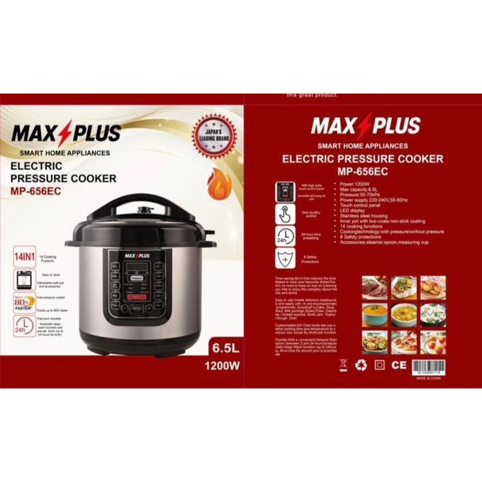 Maxplus 6.5 Liters Digital Multi-function Pressure Cooker with Food Steamer - Silver & Black view 3