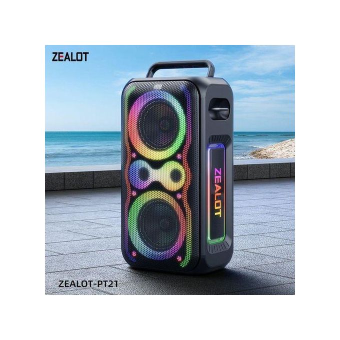 Zealot PT21 Super Bass Party Speaker – 200W Power, 48000mAh Battery, RGB LED Lights, Portable Outdoor Bluetooth Speaker - Black - ZEALOT