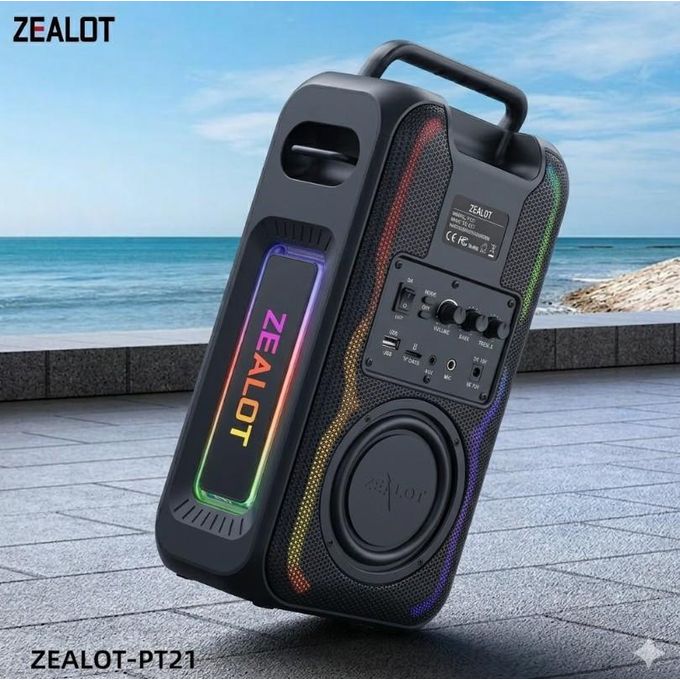 Zealot PT21 Super Bass Party Speaker – 200W Power, 48000mAh Battery, RGB LED Lights, Portable Outdoor Bluetooth Speaker - Black view 3