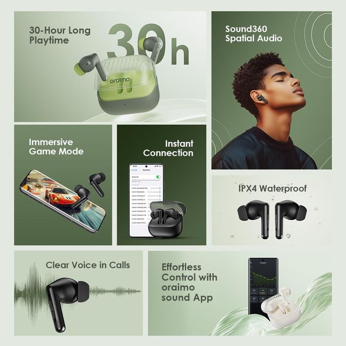 Oraimo SpaceBuds Neo True Bluetooth Spatial Earpods Wireless Charging - Black thumbnail 3