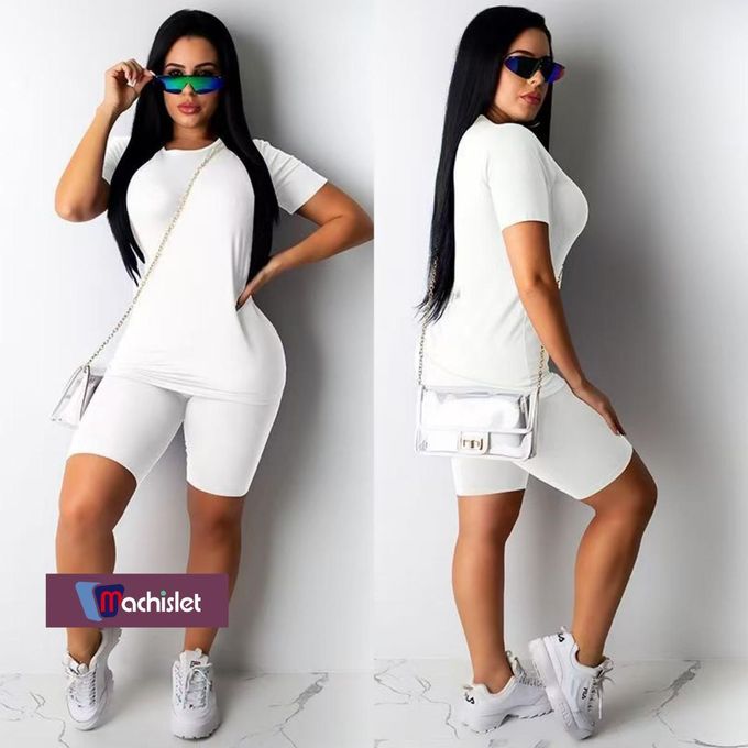 Machislet Summer New Fashion Casual Wear Yoga Wear Sportswear Bike Wear. Top + Pants-WHITE - WOMEN