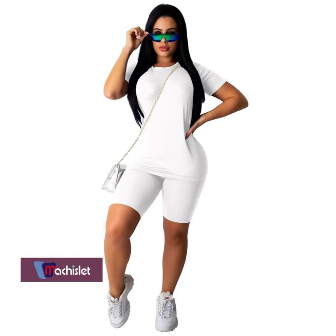 Machislet Summer New Fashion Casual Wear Yoga Wear Sportswear Bike Wear. Top + Pants-WHITE view 2
