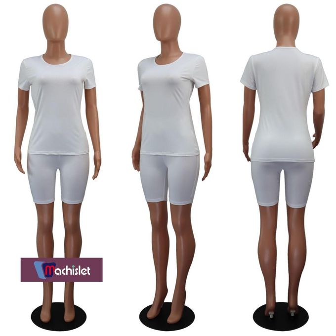 Machislet Summer New Fashion Casual Wear Yoga Wear Sportswear Bike Wear. Top + Pants-WHITE view 3
