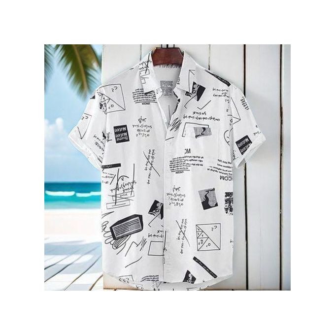 Berrykey Men's Hawaiian Ink Print Bottom-down Beach Short Sleeve T-Shirt Casual Tops - MEN