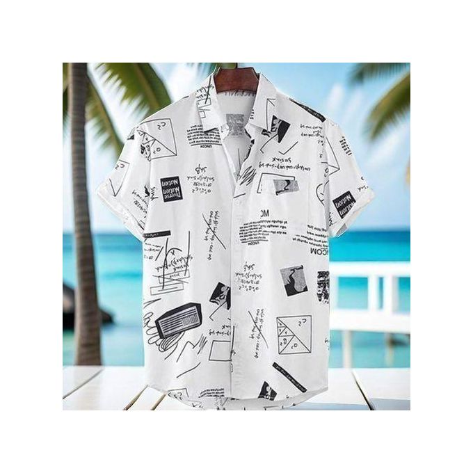 Berrykey Men's Hawaiian Ink Print Bottom-down Beach Short Sleeve T-Shirt Casual Tops thumbnail 3