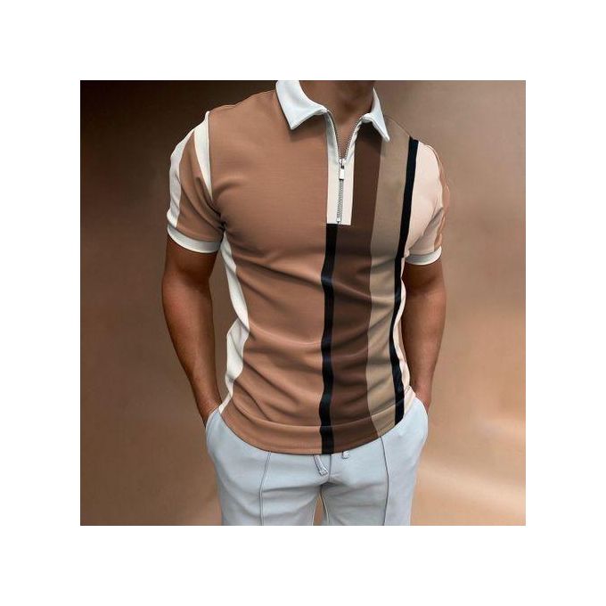 Berrykey Men's Color Stitching Polos Shirts Round Neck Short Sleeve T-shirt Business - MEN