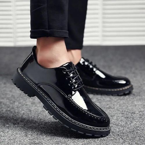 AIDAILU Men Formal Shoes Business Male PU Leather Shoes Luxury Bright Lace Up Shoe - Black - AIDAILU