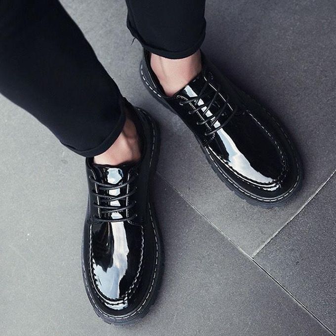 AIDAILU Men Formal Shoes Business Male PU Leather Shoes Luxury Bright Lace Up Shoe - Black thumbnail 3