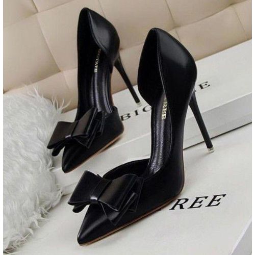 Elegant Bow Pointed-Toe Stiletto Pumps – Black - ELEGANT
