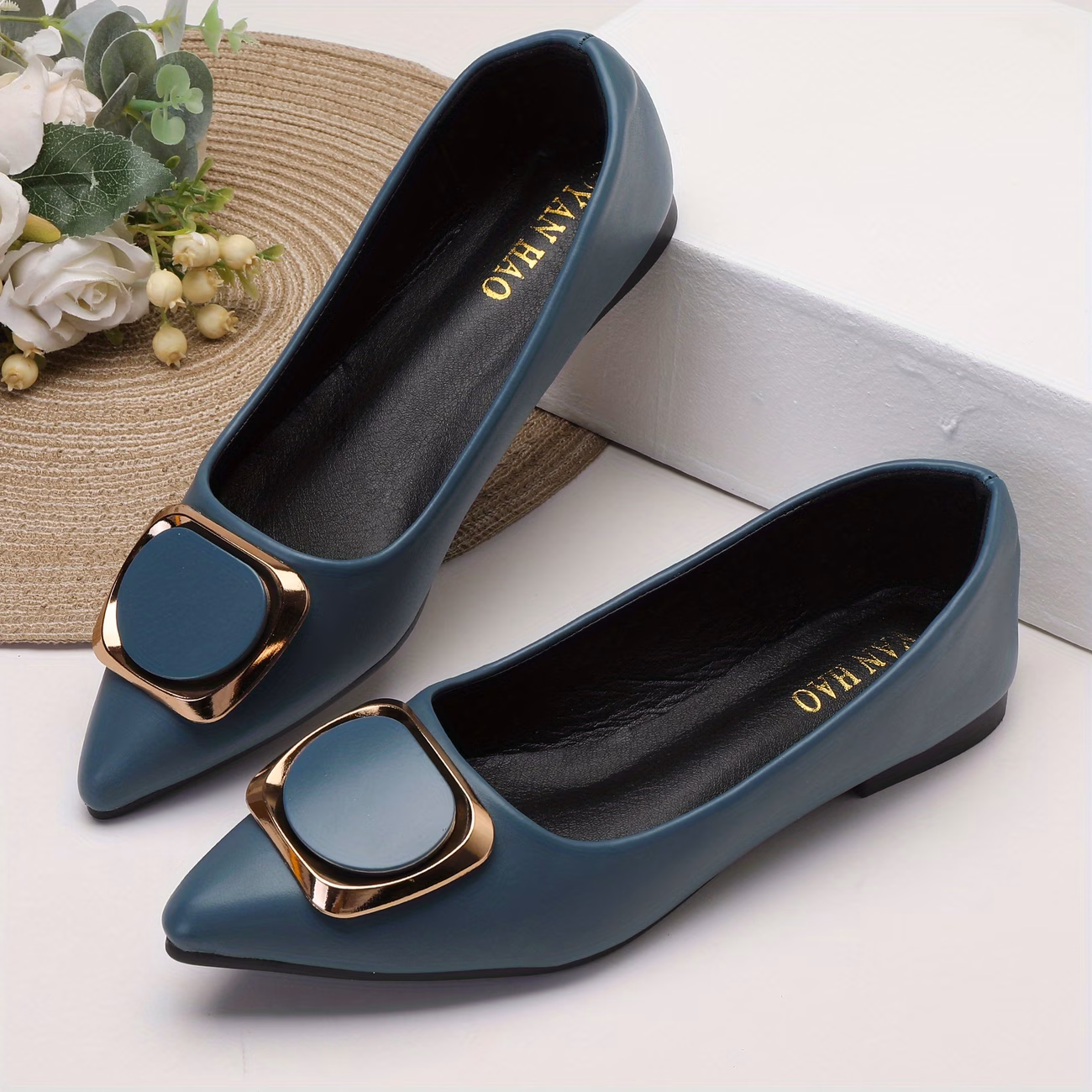 Pointed Toe Chunky Heel Women's Flat Shoes, 2023 Summer New Style, Versatile Mid-Heel Shallow Mouth Loafer Shoes, Internet-Famous Flat Shoes, Ladies' Shoes, Sizes 41-48, Women Shoes - view 1 (Black) UK 6