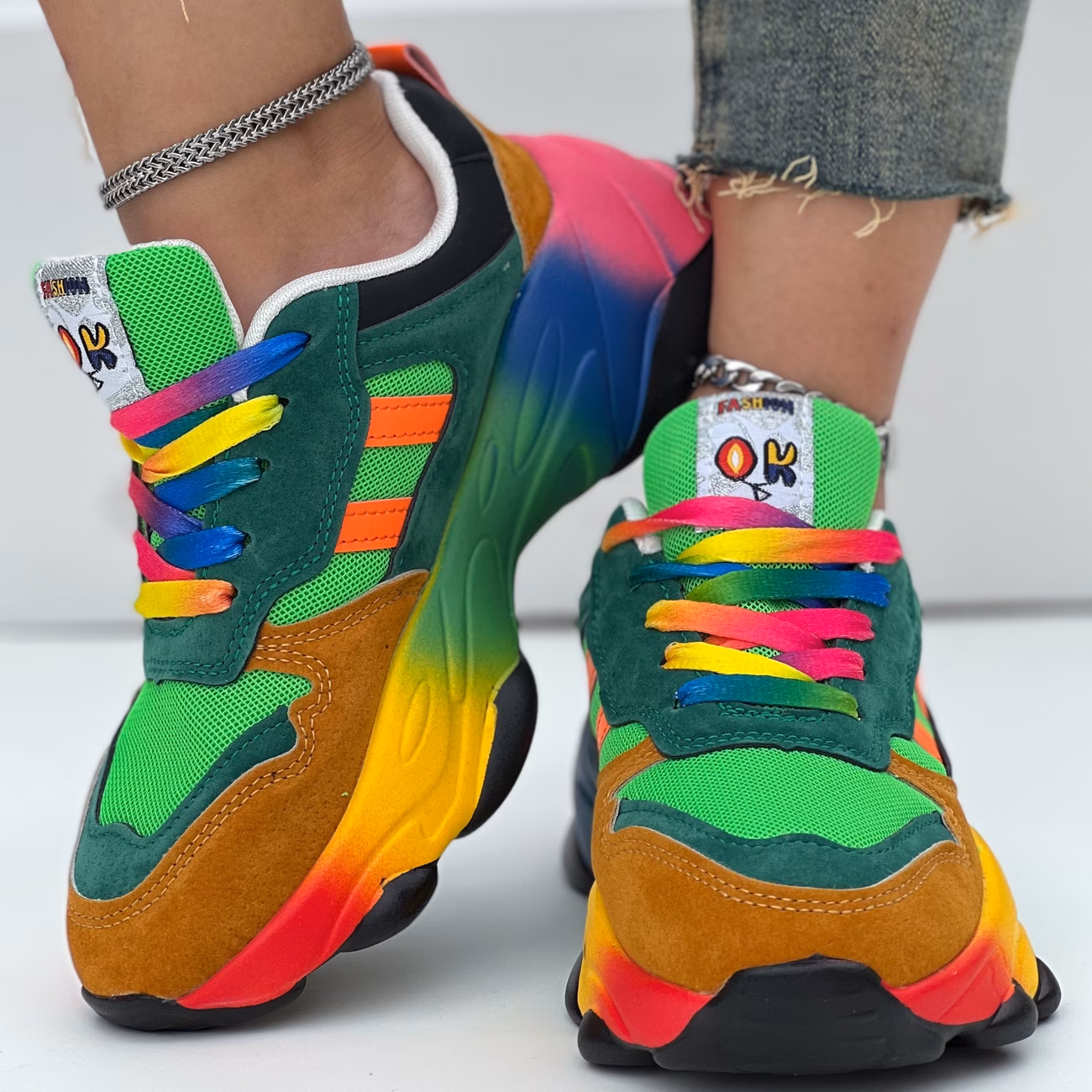 Popular Colorful Casual Sneakers, Women Shoes thumbnail 2 (Black) UK 6