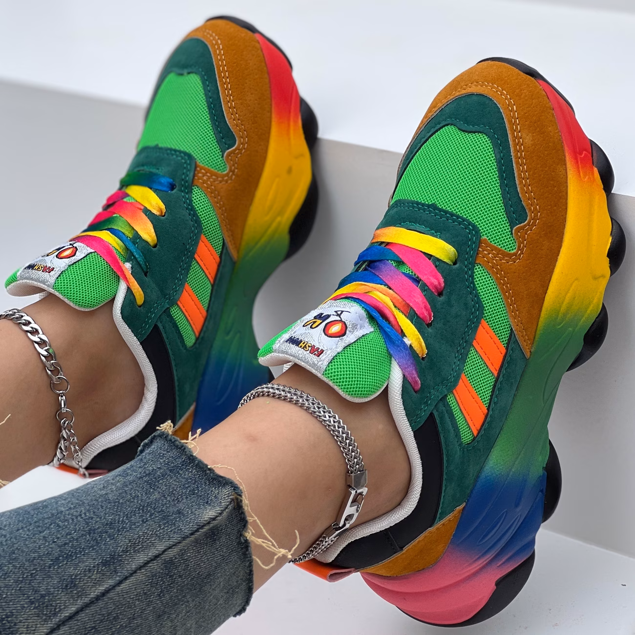 Popular Colorful Casual Sneakers, Women Shoes thumbnail 3 (Black) UK 6