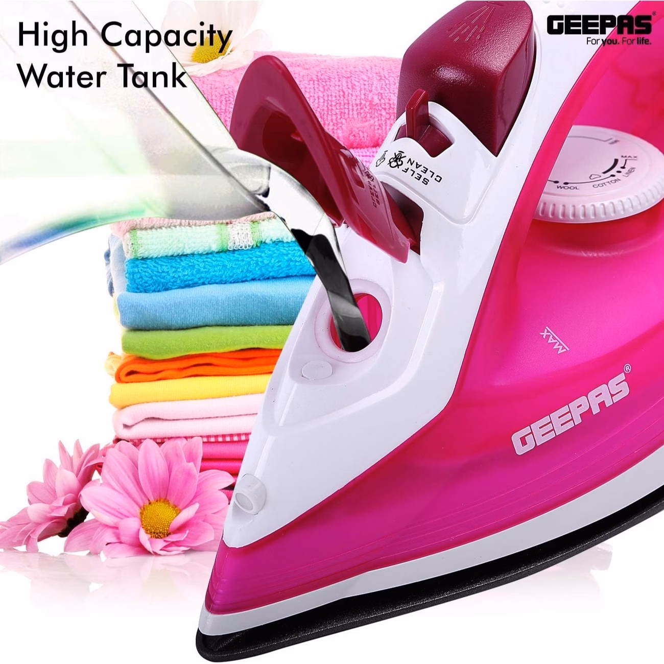 Geepas Pink 1300W Steam Iron with Non-Stick Soleplate, Adjustable Temperature & Vertical Steam thumbnail 3 (Silver)