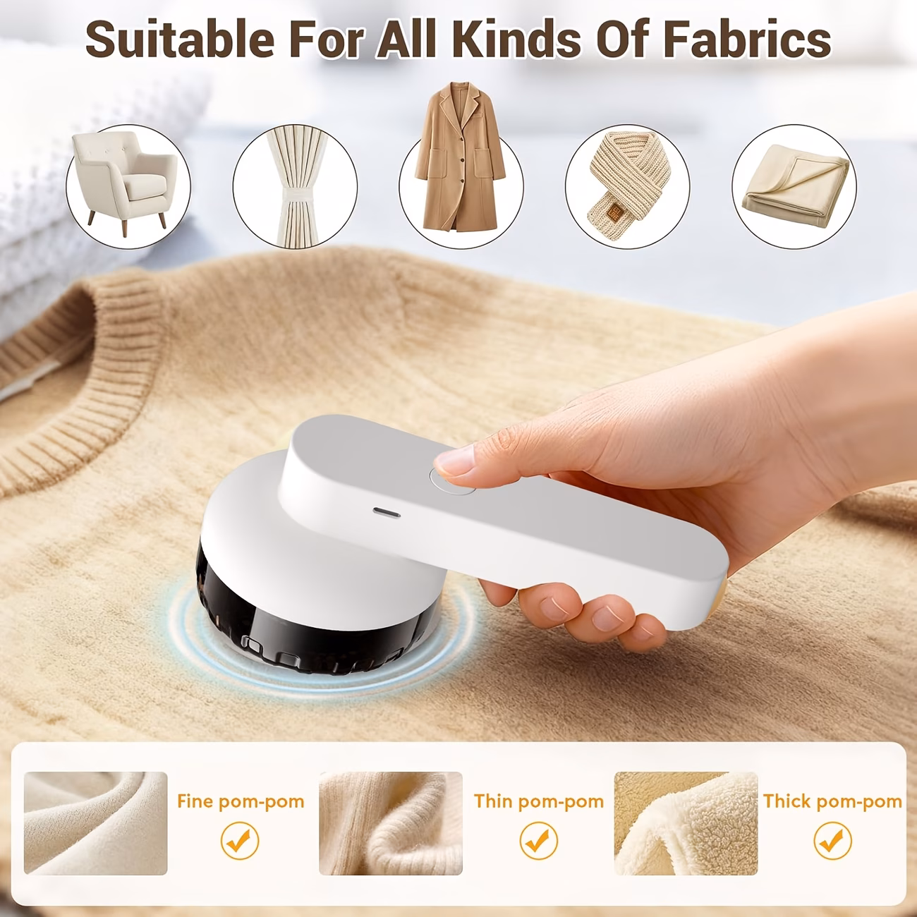 White Lint Remover | USB Rechargeable and Portable, Highly Efficient Fabric Lint Remover with Powerful Motor and One-Button Start, Suitable for Clothing, Fabrics, Bedding, Carpets, and Sofas | Perfect Holiday Gift for Family and Friends thumbnail 4 (Silver)