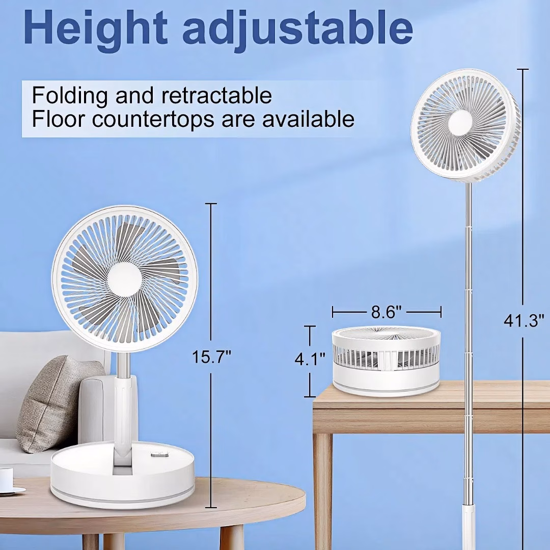 Portable Standing Fan with Remote Control, Height Adjustable 15.75–41.75 in, Foldable Pedestal Fan, 8000mAh Rechargeable Battery USB Powered Floor Fan, 4 Speeds, Quiet, for Bedroom, Camping & Desk Use - view 1 (Silver)
