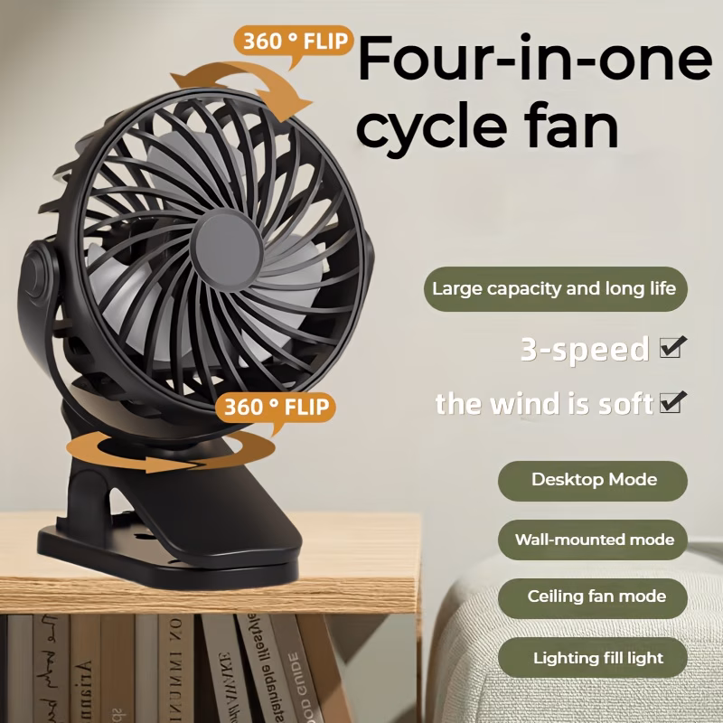 USB Clip-on Mini Fan, Three-Speed Adjustable, Durable Design, Portable Handheld, Suitable for Home, Office, Car Seat, Outdoor Camping, Black thumbnail 2 (Silver)