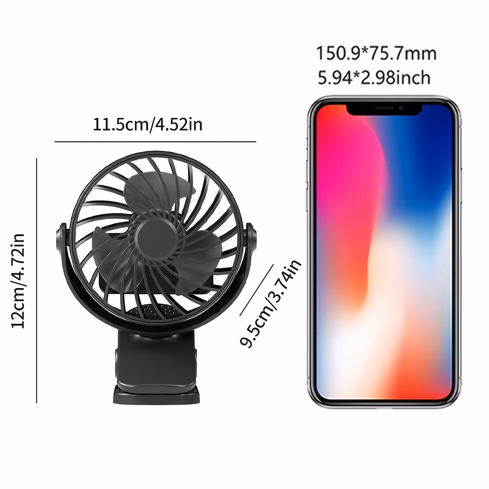 USB Clip-on Mini Fan, Three-Speed Adjustable, Durable Design, Portable Handheld, Suitable for Home, Office, Car Seat, Outdoor Camping, Black thumbnail 3 (Silver)
