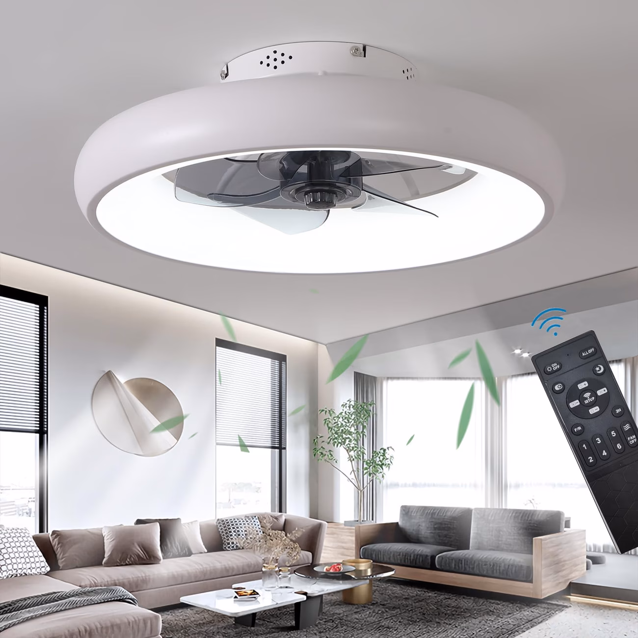 Ceiling Fan with Light Remote Control 48cm 36W LED 6-Speed Dimmable Reversible - White 48CM - view 1 (Silver)