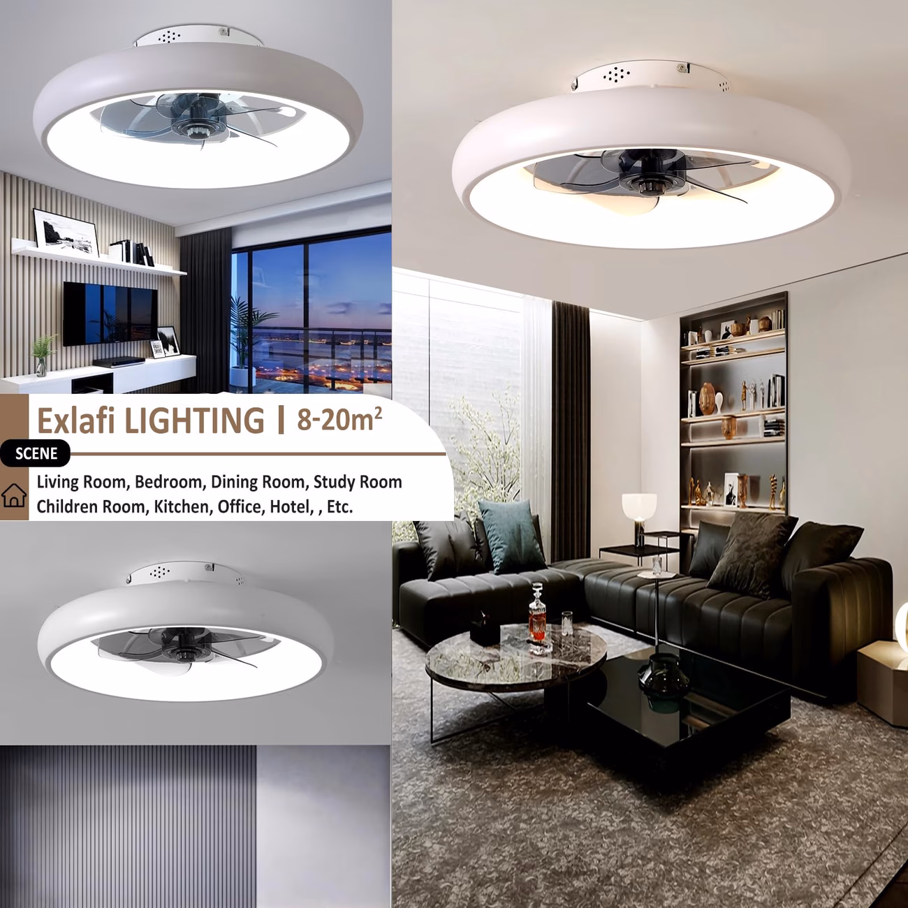 Ceiling Fan with Light Remote Control 48cm 36W LED 6-Speed Dimmable Reversible - White 48CM thumbnail 2 (Silver)