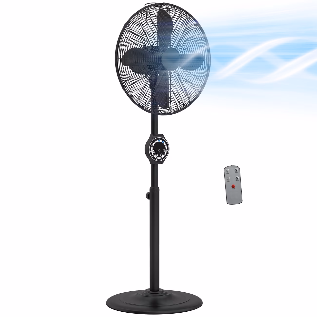 41 cm Metal Pedestal Fan, Electric Standing Floor Fan, Oscillating, Adjustable Height, 3 Speed, 7.5H Timer, Remote Control, Sleep Mode, for Home Office Bedroom, Black - view 1 (Silver)