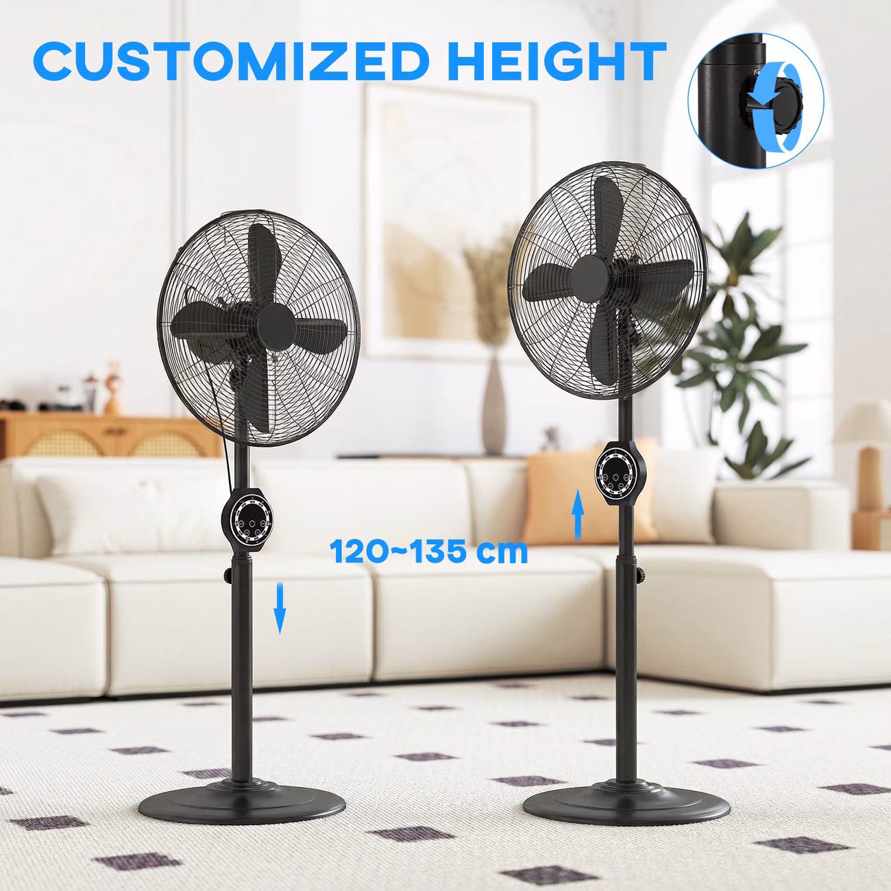 41 cm Metal Pedestal Fan, Electric Standing Floor Fan, Oscillating, Adjustable Height, 3 Speed, 7.5H Timer, Remote Control, Sleep Mode, for Home Office Bedroom, Black thumbnail 2 (Silver)