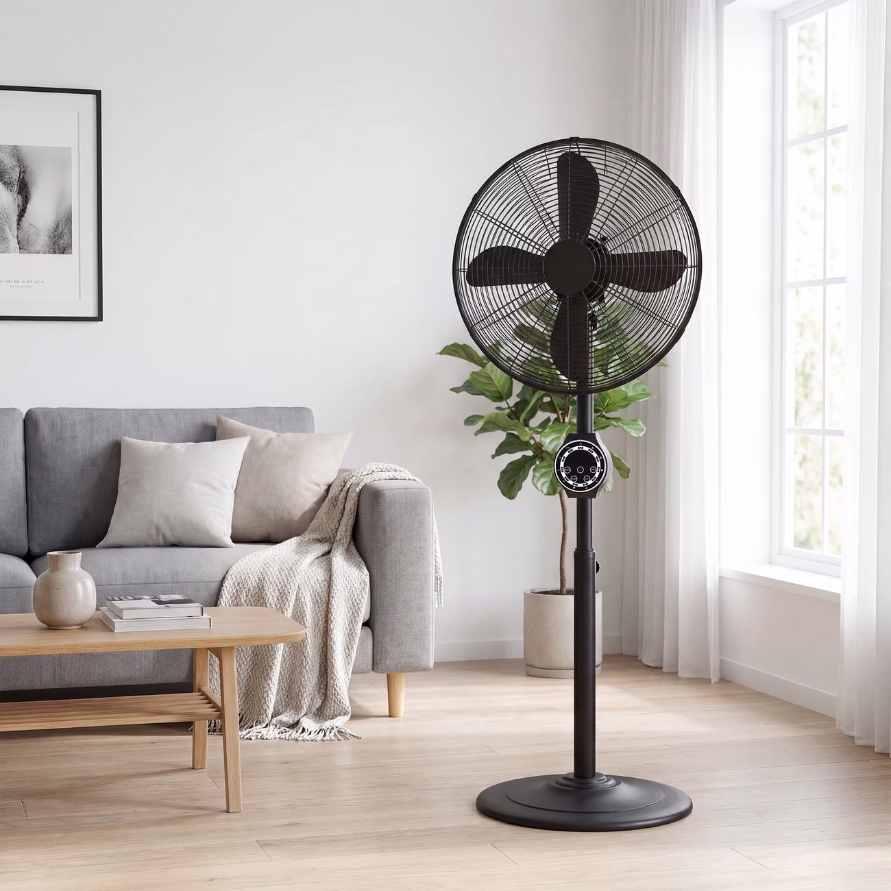 41 cm Metal Pedestal Fan, Electric Standing Floor Fan, Oscillating, Adjustable Height, 3 Speed, 7.5H Timer, Remote Control, Sleep Mode, for Home Office Bedroom, Black thumbnail 3 (Silver)