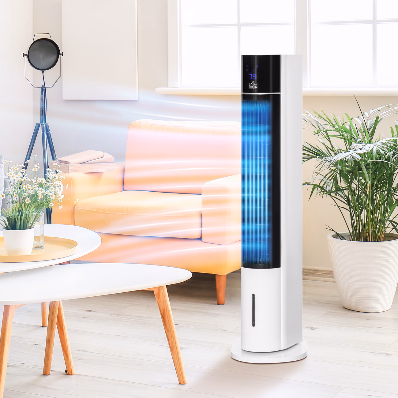 Portable Air Cooler, 3L Tank Evaporative Ice Cooling Tower Fan with 3 Modes, 3 Speeds, Remote, Timer, 60 Oscillating, Portable Swamp Cooler for Home Bedroom, White - view 1 (Silver)