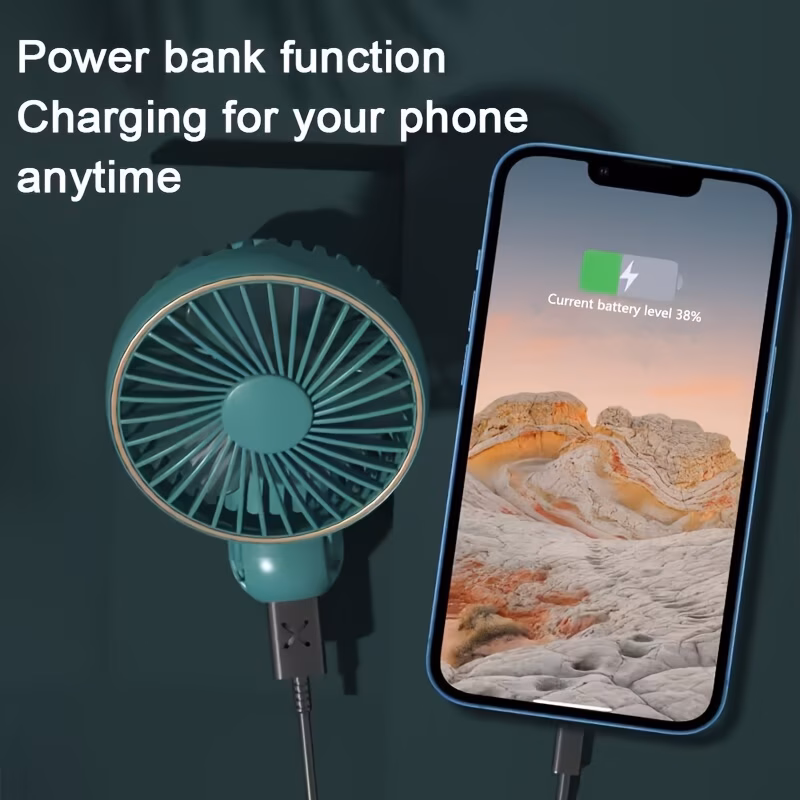 New Portable Handheld Fan Foldable Quiet Brushless Motor Long life 5 Strong Speed Wind Power Rechargeable Personal Small Fan with 2000mAh Power Bank Function thumbnail 3 (Silver)
