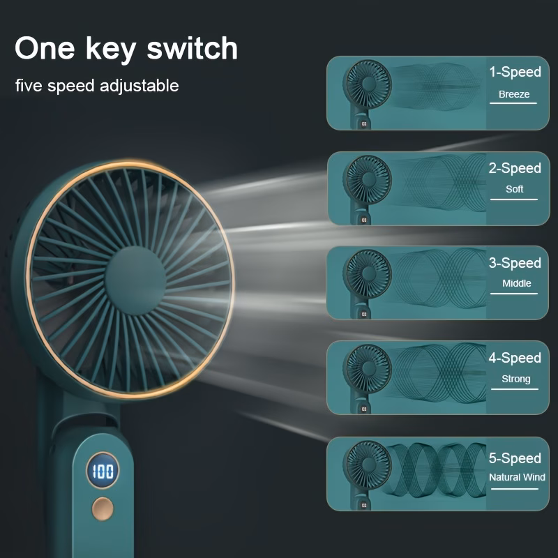 New Portable Handheld Fan Foldable Quiet Brushless Motor Long life 5 Strong Speed Wind Power Rechargeable Personal Small Fan with 2000mAh Power Bank Function thumbnail 4 (Silver)