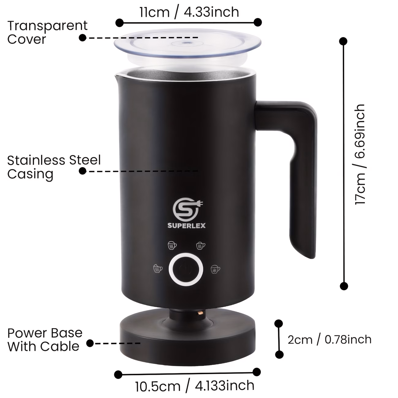 SUPERLEX Electric Automatic Milk Frother with 4 Functions, a Milk Steamer And Heater for Hot Or Cold Chocolate, Latte, Cappuccino, And Macchiato - view 1 (Silver)