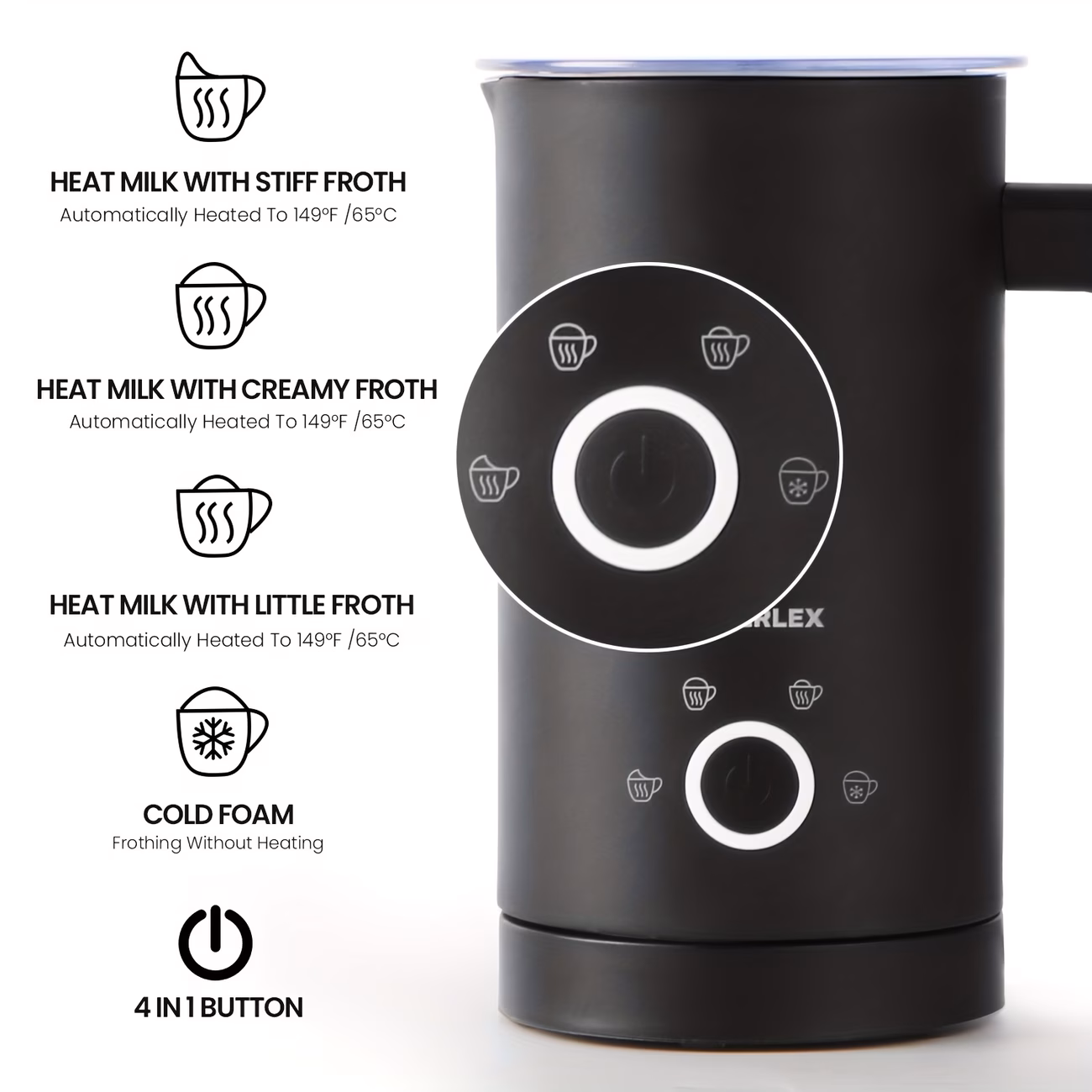 SUPERLEX Electric Automatic Milk Frother with 4 Functions, a Milk Steamer And Heater for Hot Or Cold Chocolate, Latte, Cappuccino, And Macchiato thumbnail 2 (Silver)