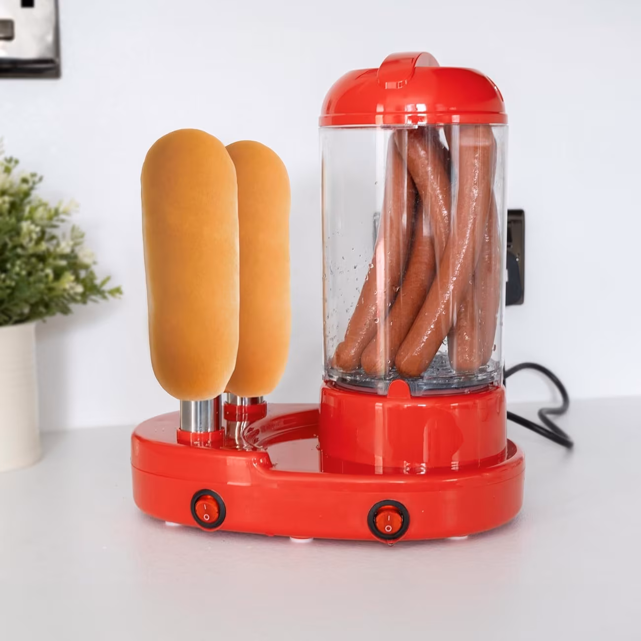 Treat Factory Hot Dog Maker Combination Electric Steamer and Bread Roll Heater - view 1 (Silver)