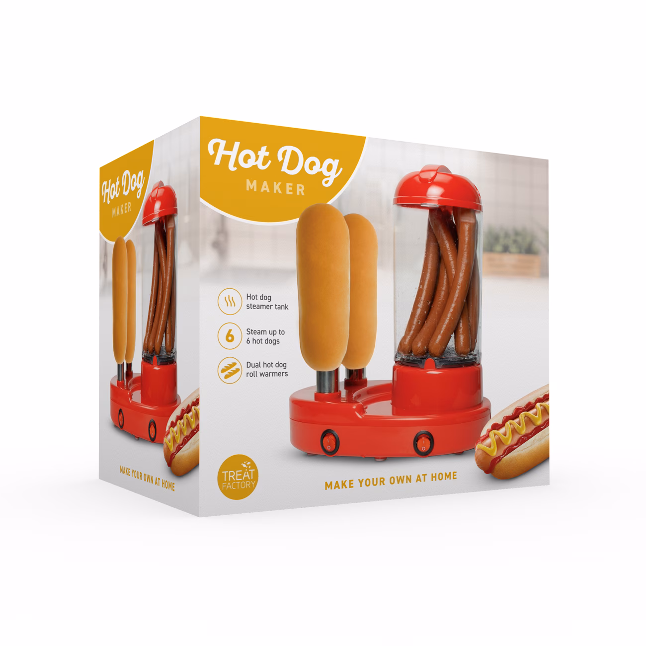 Treat Factory Hot Dog Maker Combination Electric Steamer and Bread Roll Heater thumbnail 2 (Silver)