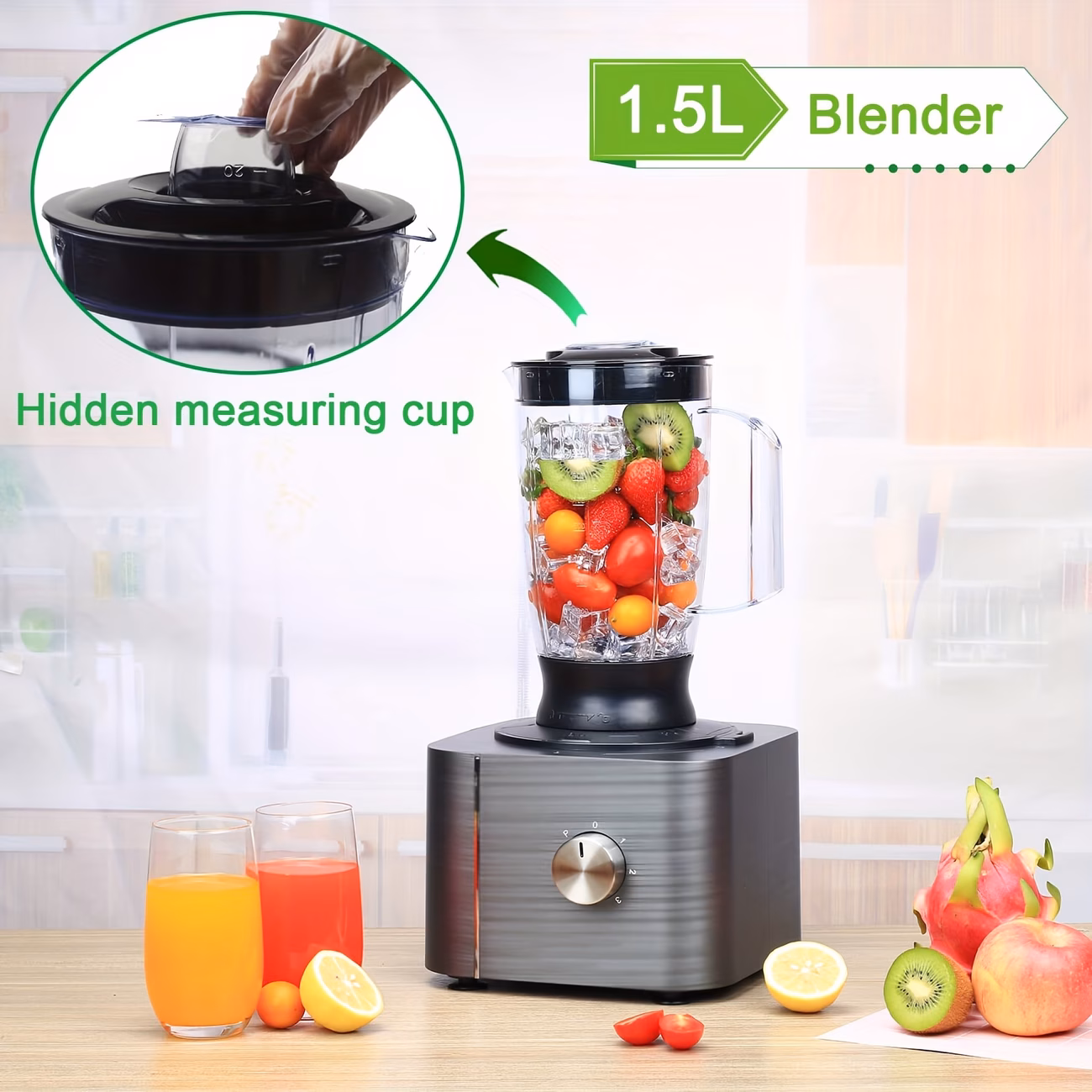 Food Processor 11-in-1 With Chopping Blending Kneading Grinding Whisking Juicing, 1100W, 3 Speeds Plus Pulse, 3.2 L Bowl And 1.5L Jug Blender, Dark Gray thumbnail 2 (Silver)