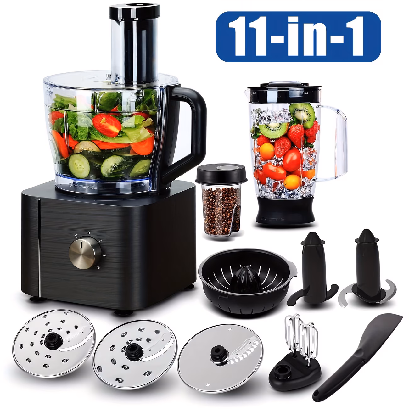 Food Processor 11-in-1 With Chopping Blending Kneading Grinding Whisking Juicing, 1100W, 3 Speeds Plus Pulse, 3.2 L Bowl And 1.5L Jug Blender, Dark Gray thumbnail 3 (Silver)
