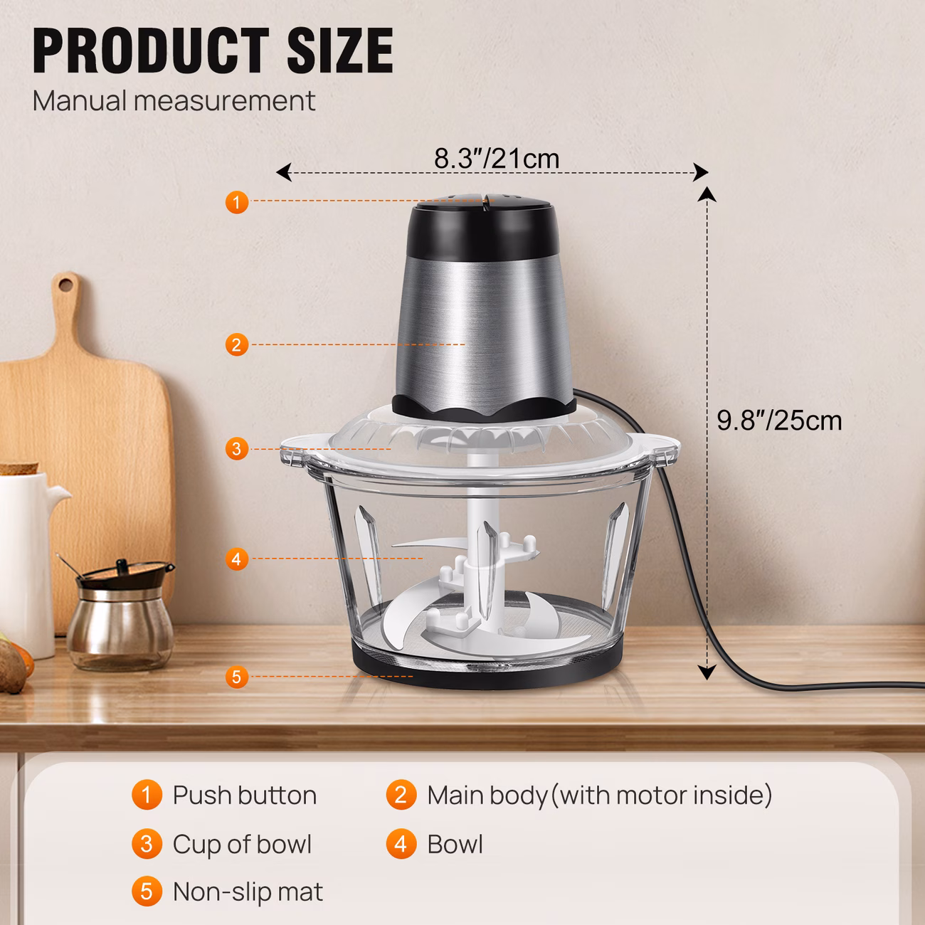 Electric Multi Blender Mixer Food Processor Vegetable Chopper Meat Blender Food Grinder for Kitchen,2 Speeds, 4 bi-Level Blades - view 1 (Silver)
