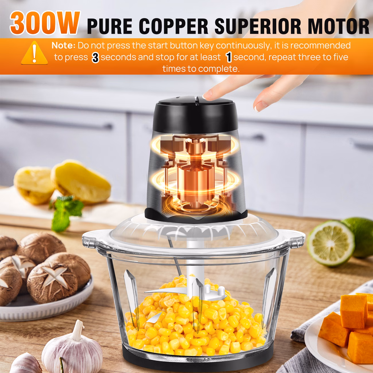 Electric Multi Blender Mixer Food Processor Vegetable Chopper Meat Blender Food Grinder for Kitchen,2 Speeds, 4 bi-Level Blades thumbnail 4 (Silver)