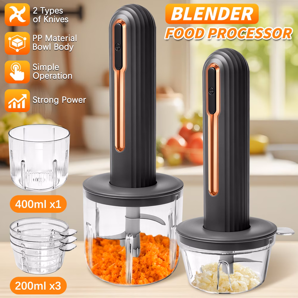 4-in-1 Hand Blender, Cordless Food Processor & Blender Set | USB Rechargeable, 4 Bowls Included – Mini Food Chopper for Smoothies, Baby Food & Sauces, Simple Operation for Small Kitchens.Great Value for Quick Meal Prep & Healthy Eating thumbnail 2 (Silver)