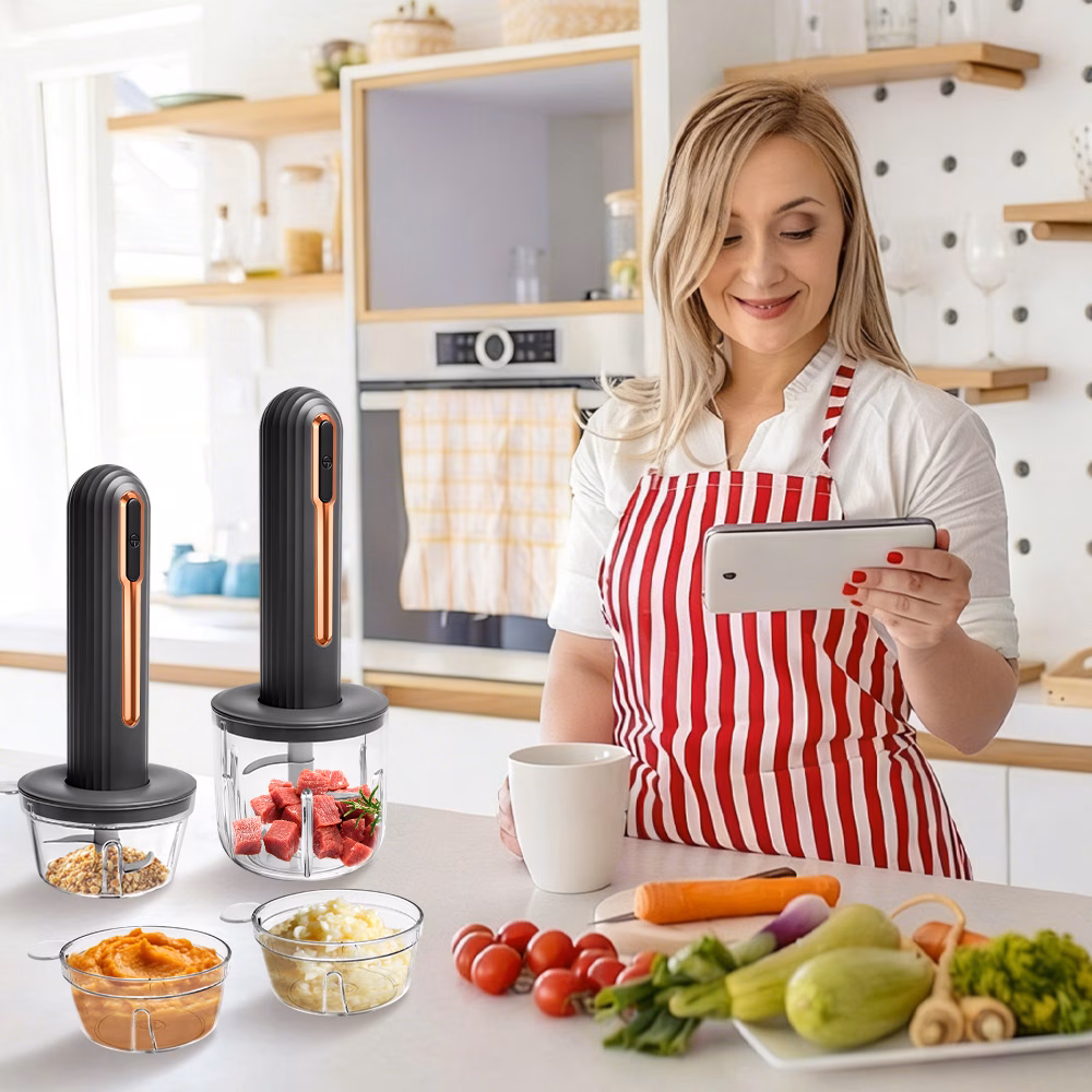 4-in-1 Hand Blender, Cordless Food Processor & Blender Set | USB Rechargeable, 4 Bowls Included – Mini Food Chopper for Smoothies, Baby Food & Sauces, Simple Operation for Small Kitchens.Great Value for Quick Meal Prep & Healthy Eating thumbnail 4 (Silver)